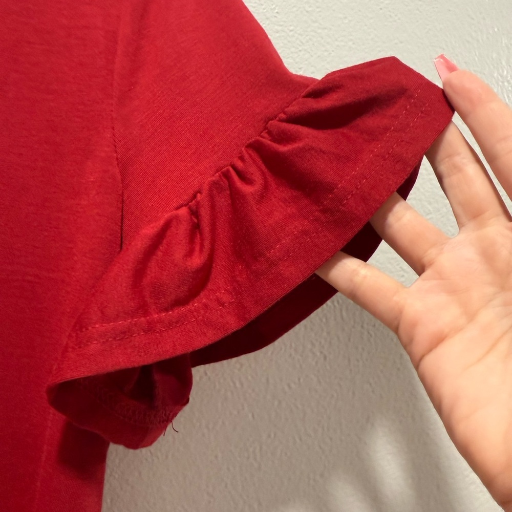 Women's Red Ruffle Sleeve Top - Picture 3 of 4